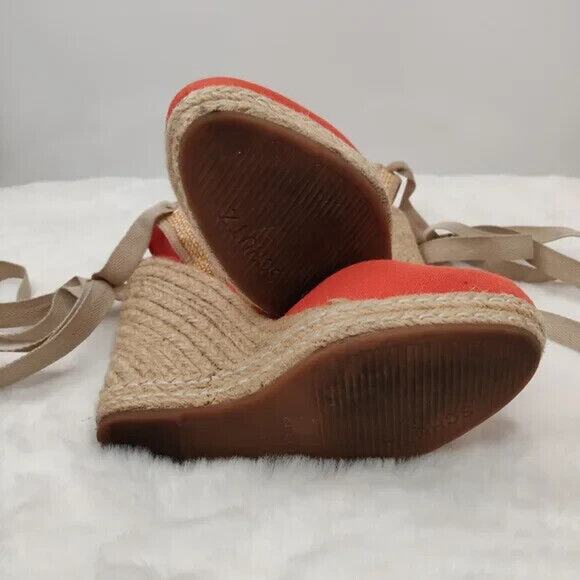 Orange Canvas Ballerina Espadrille wedge  Sandals Size 6 - Picture 7 of 9